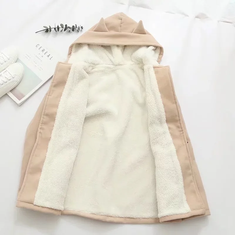Женская куртка с капюшоном карманами и роговыми пуговицами 3 цвета M L|winter coat women