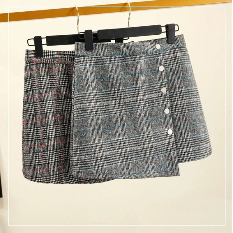 

2019 New Plaid Woolen Skirt Plaid Irregular Package Hip High Waist Skirt Female Natural Plaid A-Line