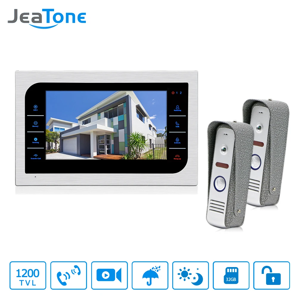 

JeaTone 7" TFT 1200TVL Video Intercom Home Door Phone Recorder System SD/TF Card Supported Waterproof Control Electronic Lockl