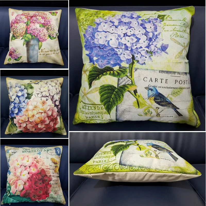 

45*45cm Pastoral Style Garden Floral Flower Printed Cushion Cover Cotton Linen For Sofa Car Home Accessories Square Pillowcase