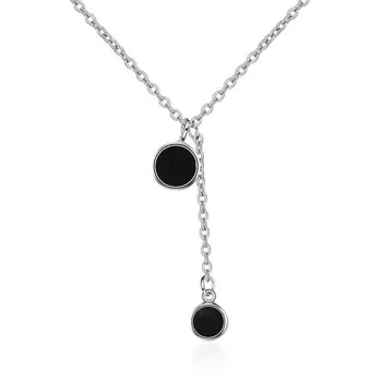 

Fashion Women 925 Silver Black Enamel Round Circle Pendant Necklace For Lady Charm Clavicle Simple Party Necklace Jewelry NZ318