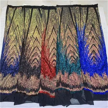 

2019 Newest style Africa French net lace fabric with sequins good quality net lace fabric for dress