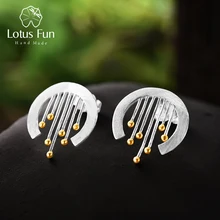 Lotus Fun Plata de Ley 925 auténtica joyería fina hecha a mano elemento Oriental Vintage cortina Stud pendientes accesorios para las mujeres