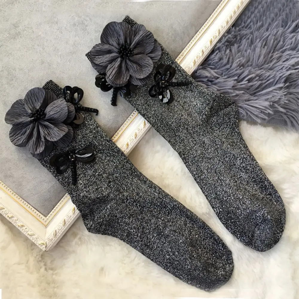 1 пара модные стиль для женщин Harajuku стрекозы Цветок Блеск зимние осенние носки повседневные носки теплые удобные