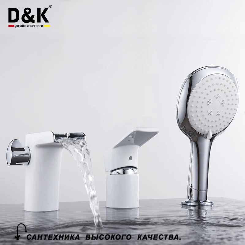 D&K Bathtub Faucets White Chrome Brass Single Handle Waterfall Hot and