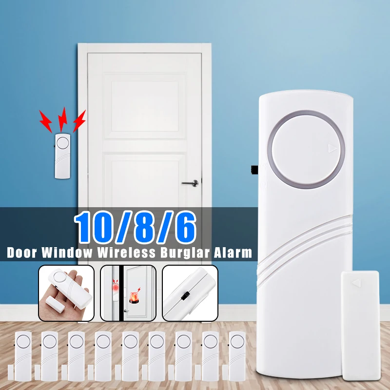 

6/8/10 Pcs Wireless Door Window Entry Security Independent Magnetic Sensor Alarm Host Burglar Doorbell Home Protection System