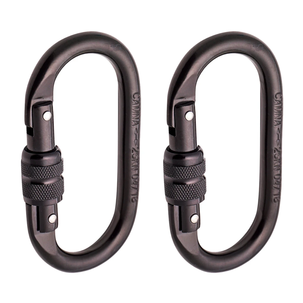 

2pcs 25KN Screw Locking Carabiner Rock Climbing Rappelling Rescue Equipment High Strength Oval-Shape for Hiking Exploring