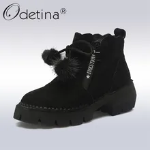 Odetina/Модные ботильоны из натуральной кожи на молнии сбоку; ботильоны на массивном каблуке и платформе; женская мягкая обувь; сезон осень-зима