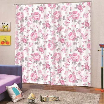 

3D Digital Print blackout Flower curtains for living room Brown for bedroom window luxury organza sheer blinds dropship M15