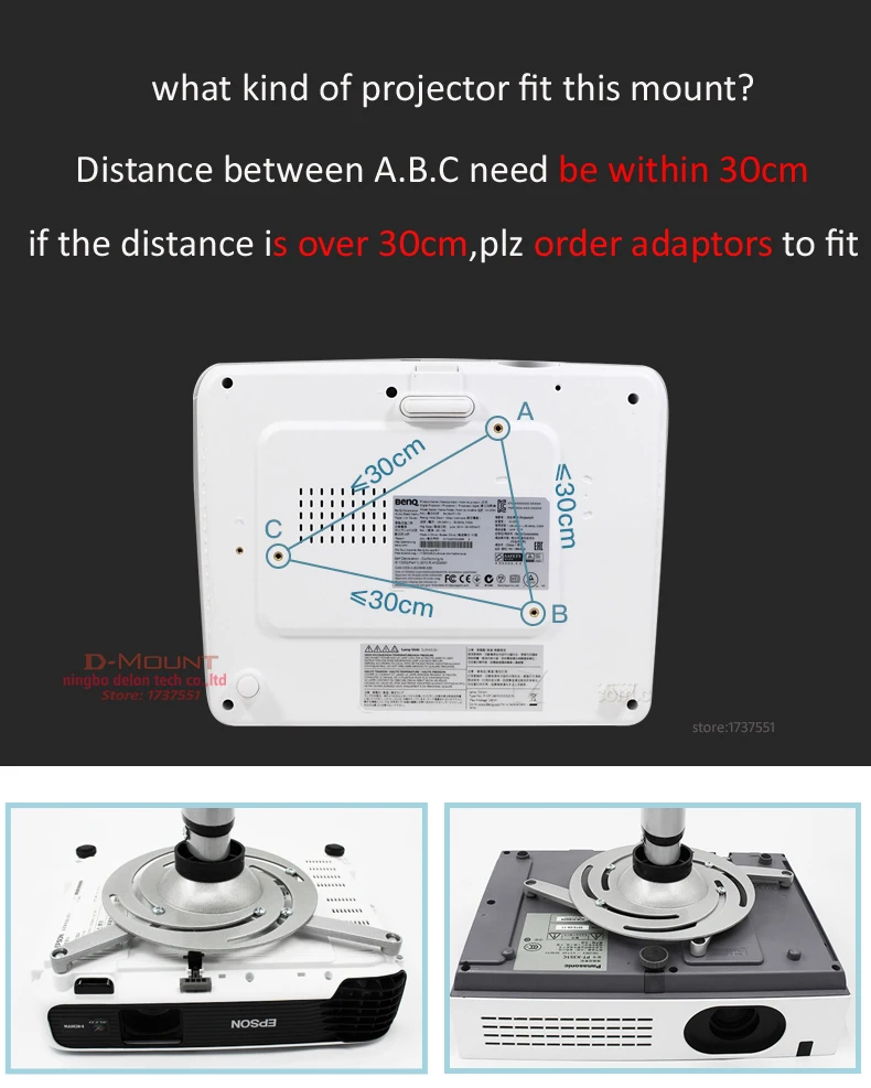 D-mount DL-PM30 10 кг Универсальный Поворотный Алюминиевый Потолочный кронштейн для проектора