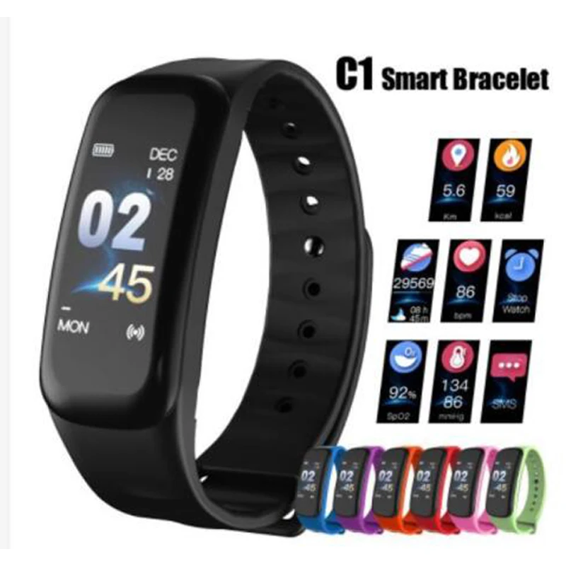 

C1 Colorful Smart Band Fitness Tracker Smart Bracelet Pedometer Blood Pressure Heart Rate Monitor Smartband Watch PK Mi Band 3
