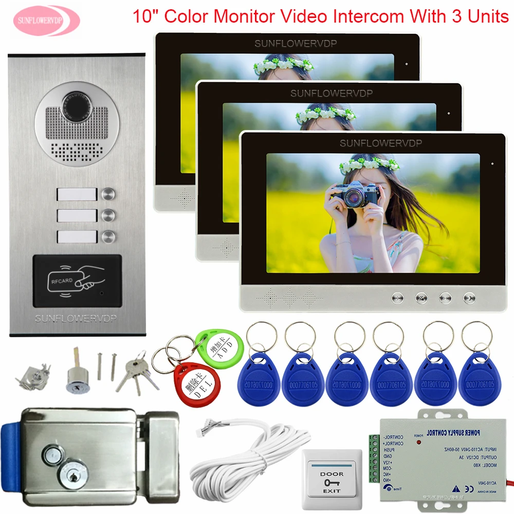 Интеркомы для квартиры 10 inchs цветной ЖК-видео система входа двери для дома + электронный дверной замок интеркомы для личного дома