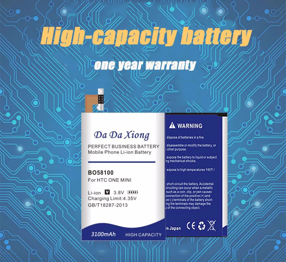 Da Xiong 3100mAh BO58100 литий-ионный аккумулятор для телефона htc One Mini M4 M 4 601S 601E 601N 603E батарея для сотового телефона