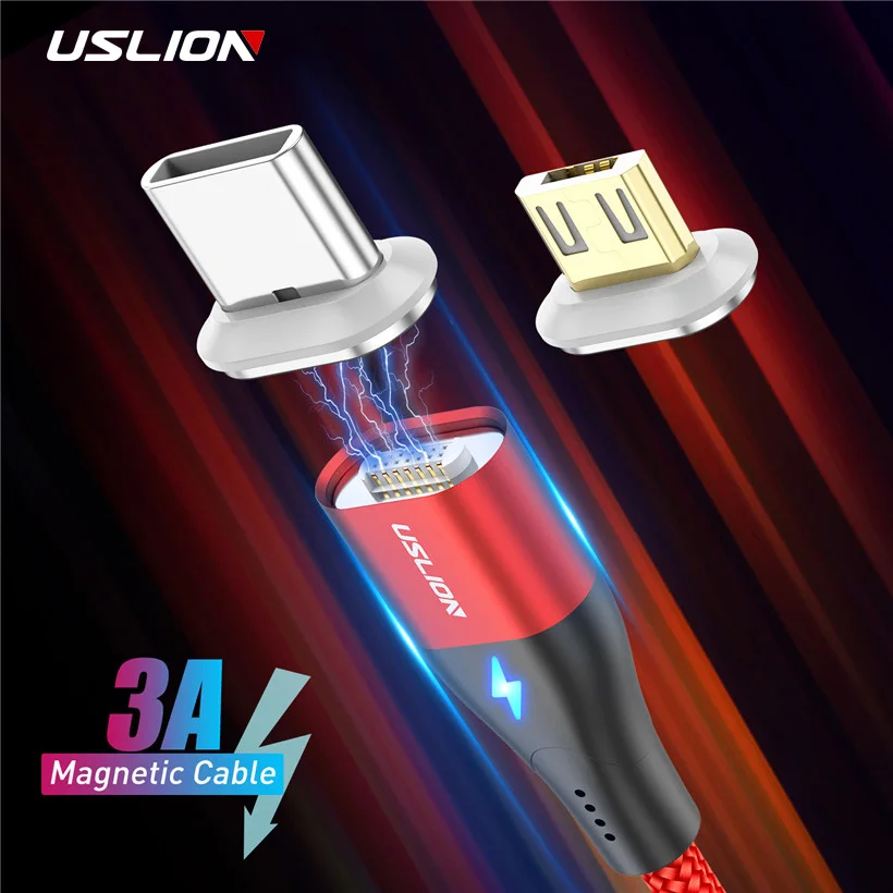 

USLION 1M 3A Fast Charging Magnetic Cable Micro USB Type C For Huawei P30 Samsung Xiaomi Cable Wire Type-C Magnet Charger Cable