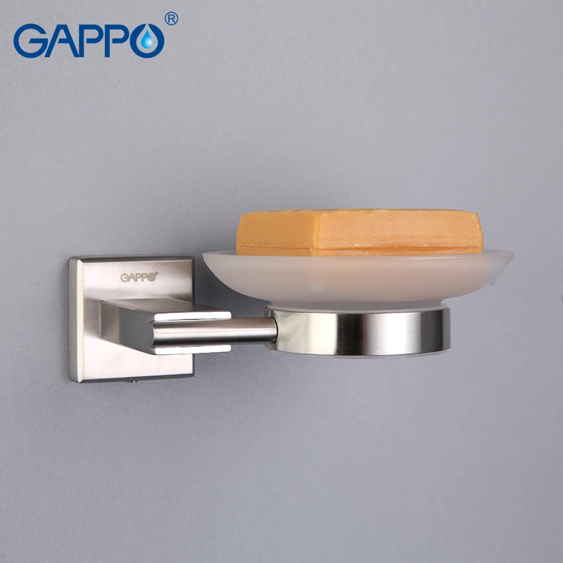 Baratos Platos de jabón de GAPPO caja de jabón montada en la pared soportes de cesta de jabón con accesorios de baño de cristal caja de jabón de acero inoxidable
