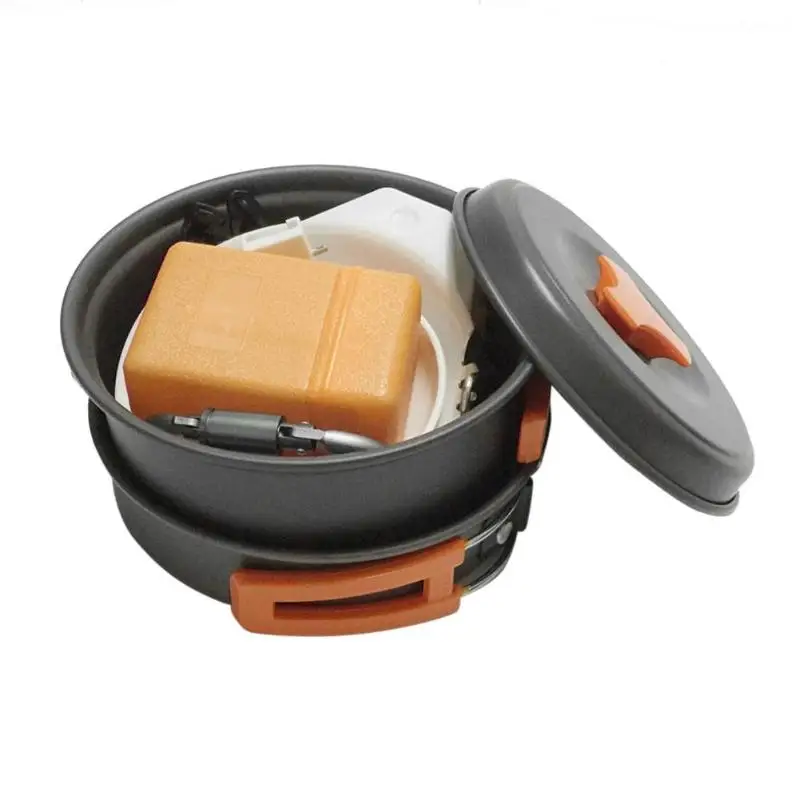 11 unids/set portátil 1-2 personas de utensilios de cocina olla cuchara tazón mosquetón lata soporte del trípode para acampar al aire libre senderismo de vuelta