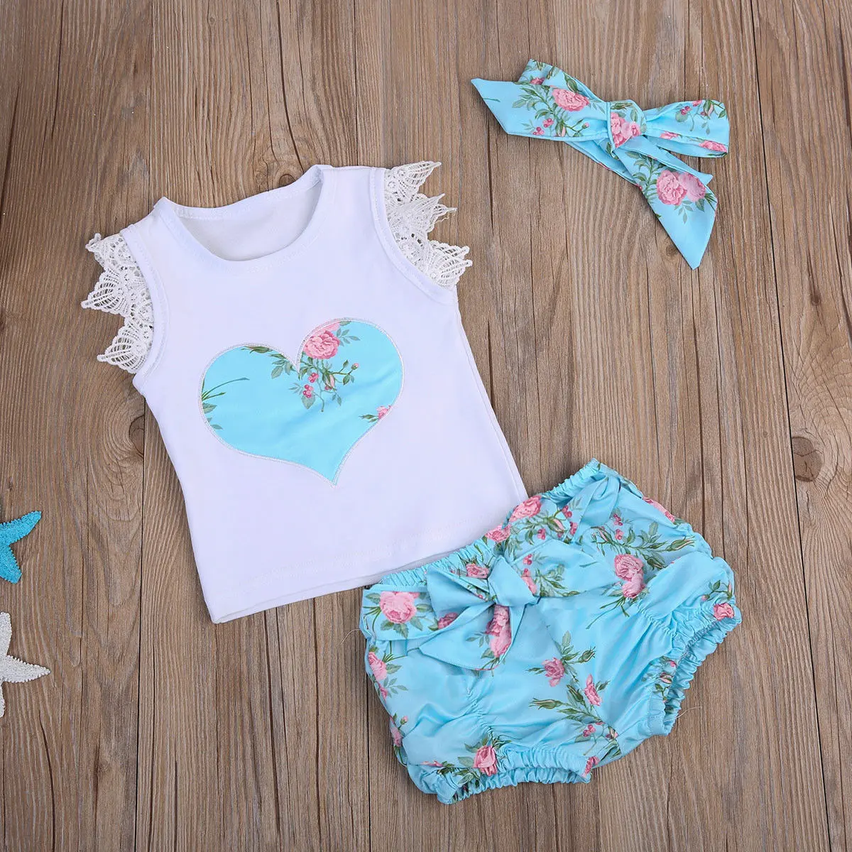 Kid Toddler Baby Girl Sets Infant Lace Top+Floral Pant+Headband Outfit