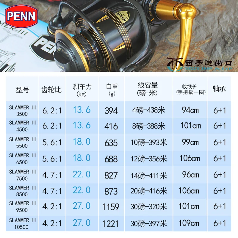 PENN SLAMMER III SLAIII 8500 Spinning Fishing Reel 6+1BB Full Metal Body CNC Gear IPX6 Sealed Saltwater Reels