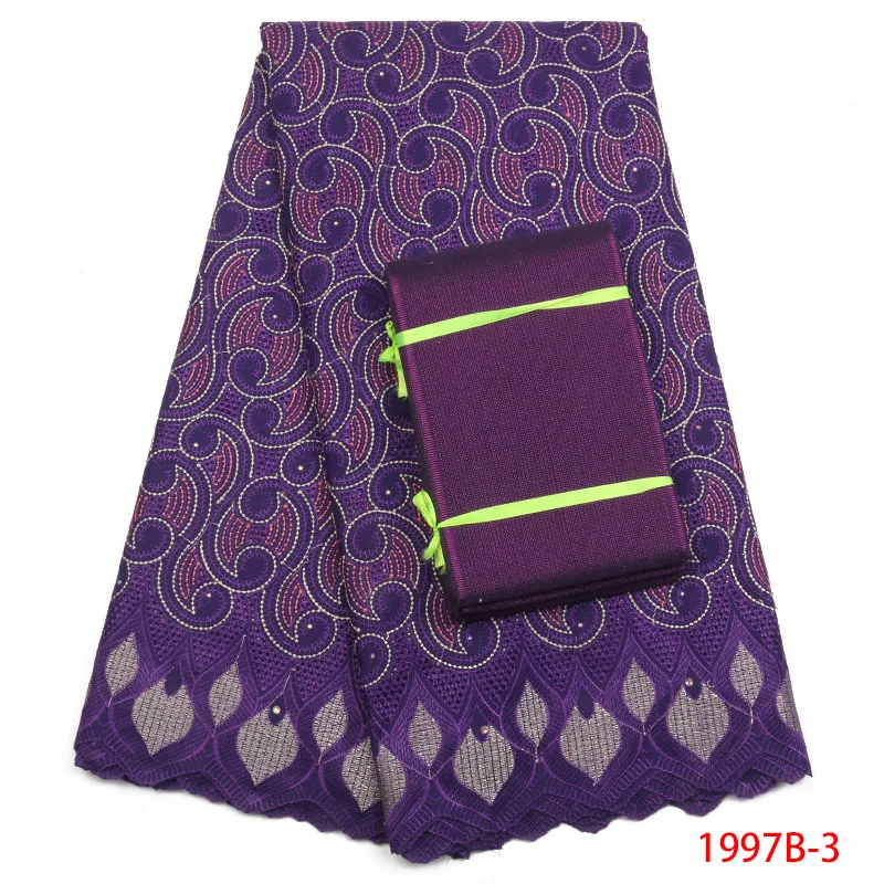 

African cotton Swiss voile lace fabric high quality with stones Swiss voile lace in Switzerland With Aso Oke Head Tie APW1997B-2