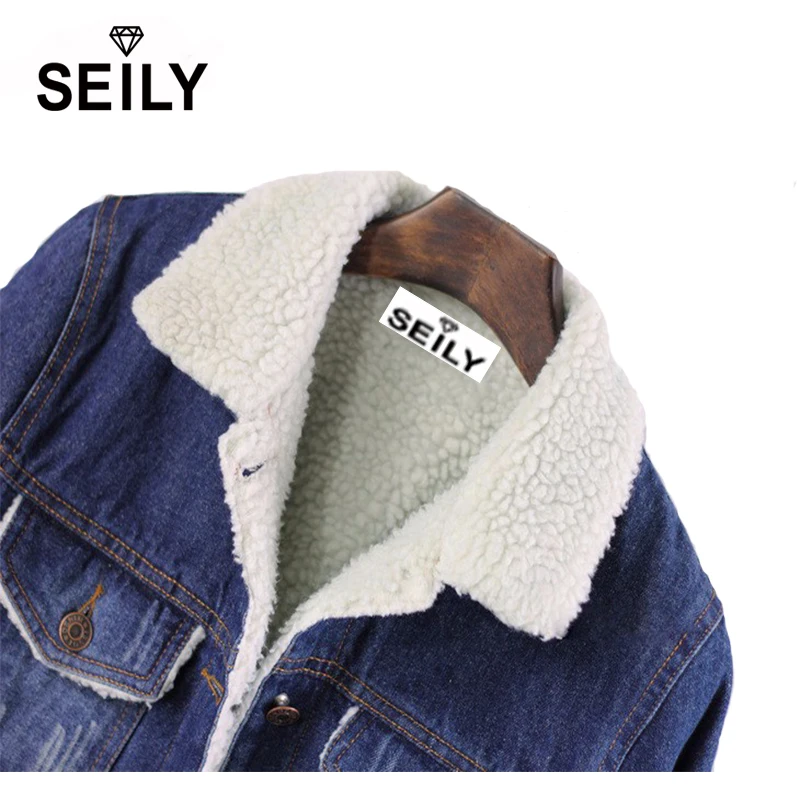 Korean Winter Turn-down Collar Denim Coat Jaqueta Blazer Faux Lamb Wool Fur Long Sleeve Jeans Jacket For Women Com Renda Parka