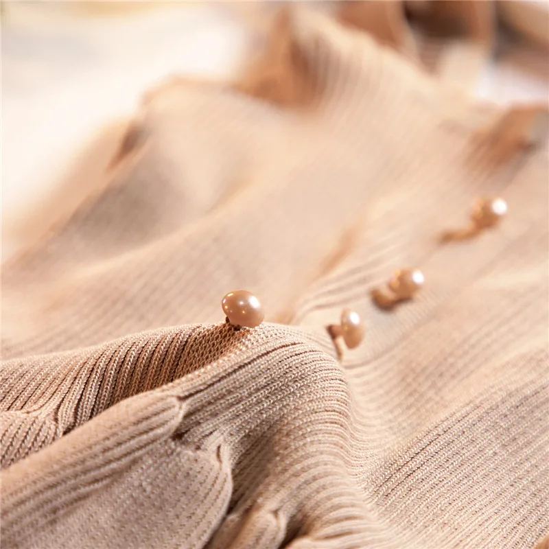 New Autumn Chi Knitted Women's Tank Top Slim Pearl Button Vintage Girls Cropped Female Women Tanktops t shirt Clothing (5)