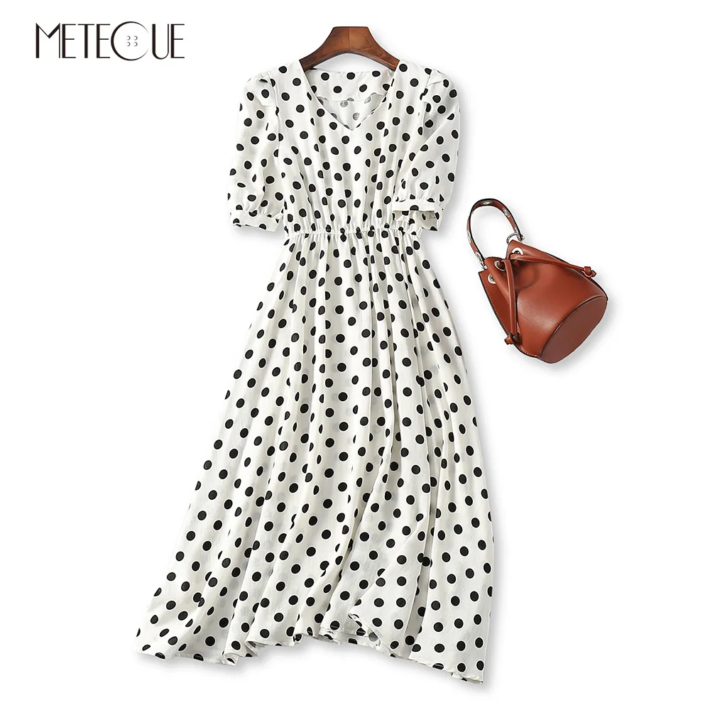 Vintage Polka Dot V Neck Half Sleeve High Elastic Waist Midi Dress Retro Cotton Linen Blends Dresses Women Summer Dress 2018 Vintage Polka Dot V Neck Half Sleeve High Elastic Waist Midi Dress Retro Cotton Linen Blends Dresses Women Summer Dress 2018