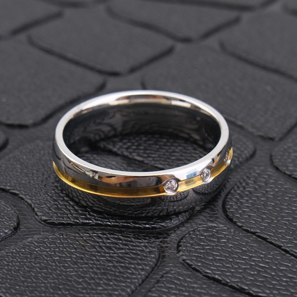 Silver Cubic Zirconia Wedding Rings Stainless Steel Anniversary Couple Rings For Lover's Jewelry