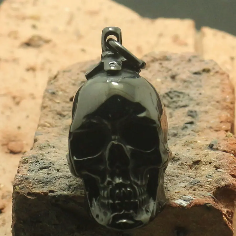Boy 316L Stainless Steel Polishing Cool Black Punk Gothic Skull Pendant 2
