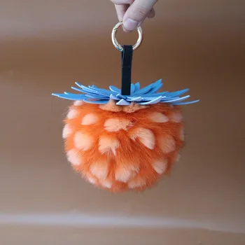 

Pineapple Strawberry Fruit Fox Fur Pom Poms Women Bag Bug Monster Bag Charm Genuine Pompom Keychain Gift Pendant Gift Chaveiro