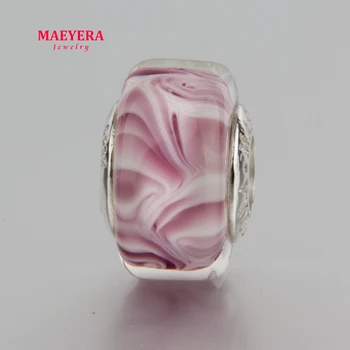 

MAEYERA Authentic 925 Sterling Silver Lampwork Beads Light Purple Murano Glass Beads Fit European Charm Bracelet 920310