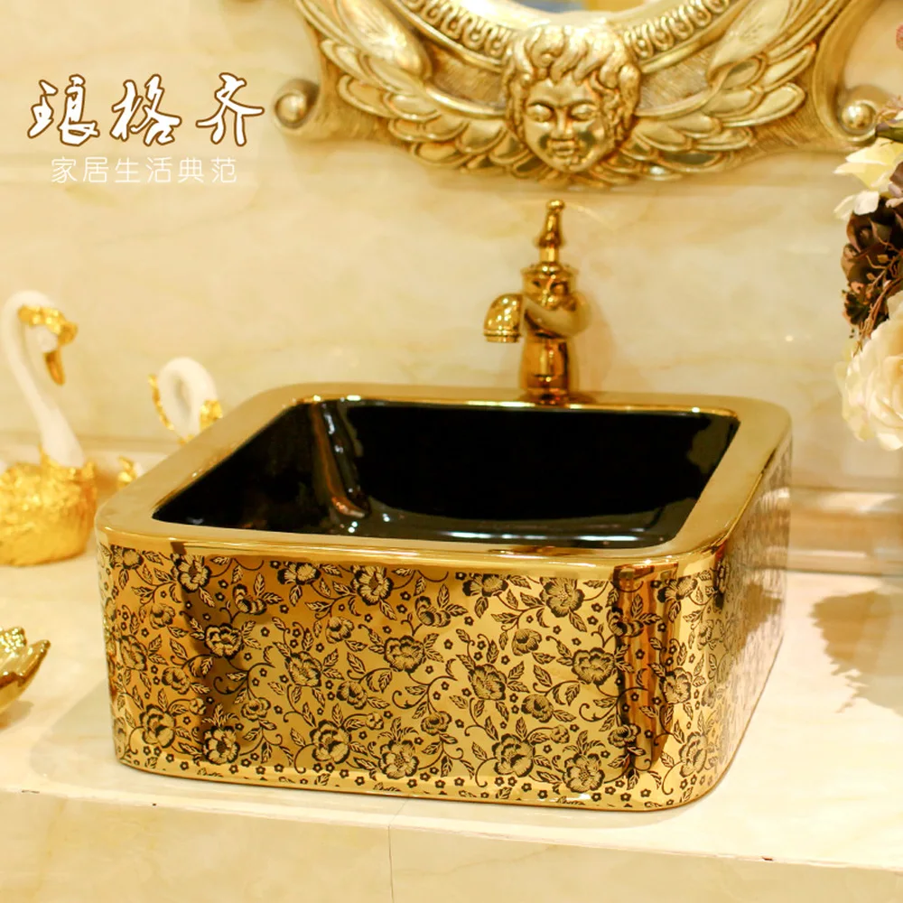 A1 Ceramic bathroom vanity square washbasin washbasin art bonsai pot gold LO618201 A1 Ceramic bathroom vanity square washbasin washbasin art bonsai pot gold LO618201
