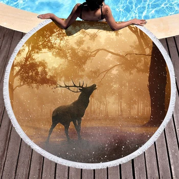 

HD tassel cartoon forest, animal sika deer series, beautiful beach tourism. Carpet microfiber beach towel 150cm x 150