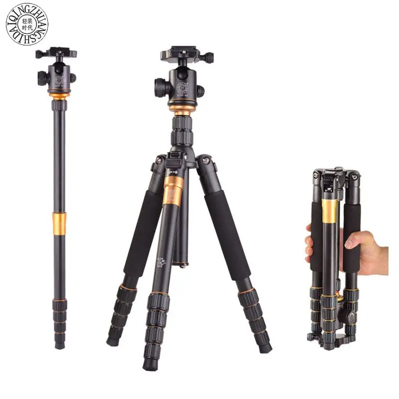 

QZSD Q-666 Professional Magnesium Digital Aluminium Tripod & Monopod Q666 Portable Pro & Ball Head for canon Nika DSLR Camera