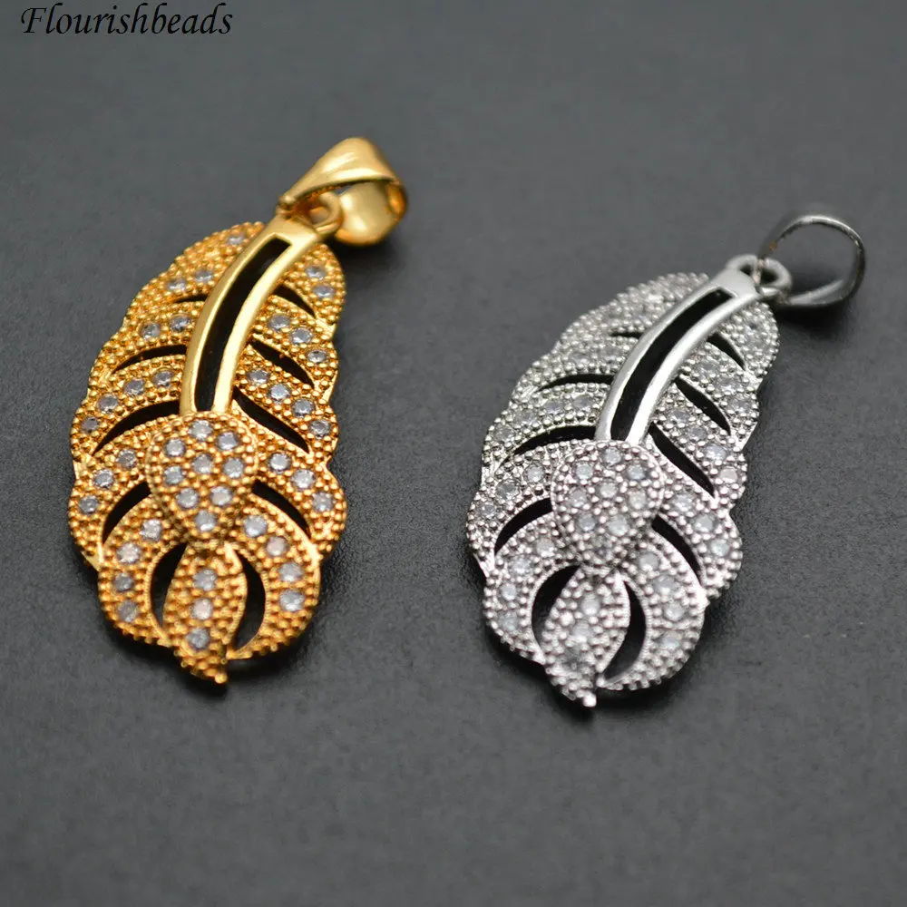 

New Design 12x26mm Paved CZ Leaf Shape Metal Pendant fit Fashion Necklace making