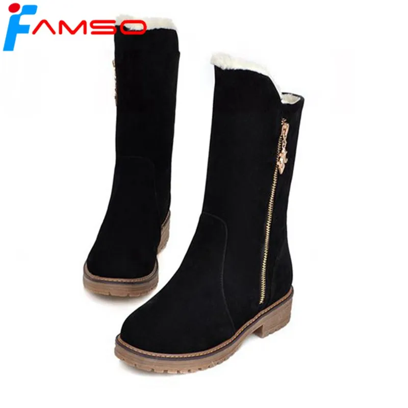 

FAMSO Size34-43 2018 Sexy Women Boots Half Black red motorcycle Boots 4Colors Designer Flats Winter Women's Snow Boots ZWB2483