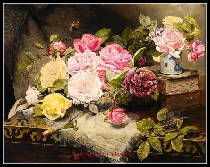 

Needlework for embroidery DIY DMC High Quality - Counted Cross Stitch Kits 14 ct Oil painting - Bouquet of Roses on the Table