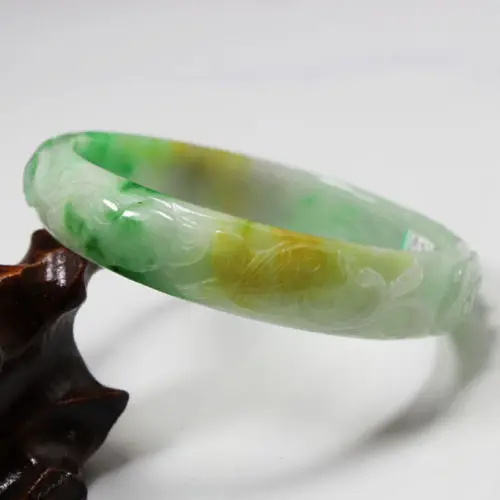 

2361 NATURAL BEAUTIFUL CHINA HAND-CARVED GREEN JADE GEMS BANGLE BRACELET
