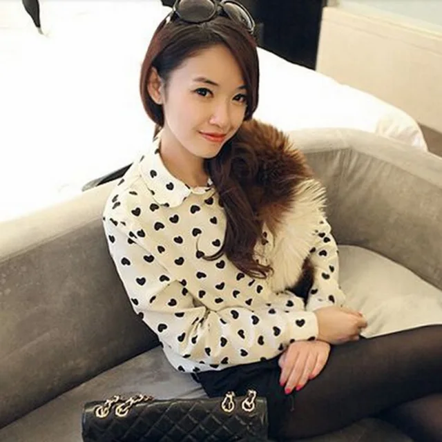 New Retro Vintage Women Chiffon Button Down Blouse Heart Print Casual Shirt Women Clothes New Retro Vintage Women Chiffon Button Down Blouse Heart Print Casual Shirt Women Clothes