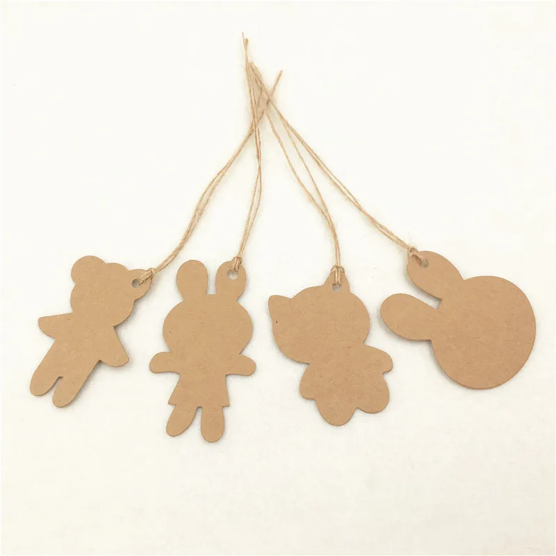 

100Pcs/Lot 6.2*5cm DIY Kraft Cute Animals Shape Blank Hang Tag Festival Party Decoration Paper Cards Gift Tags