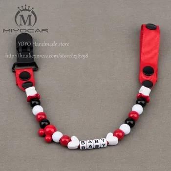 

MIYOCAR Personalised -Any name Hand made lovely black and red beads dummy clip dummy holder pacifier clips soother chain