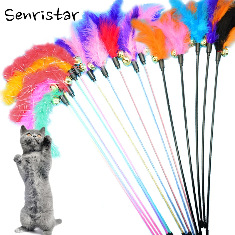

1pcs/lot Plush Feather Bell Rod Toy for Cat Wholesale Teaser Multi Soft Colorful Kitten Funny Playing Interactive Pet Cat Toys