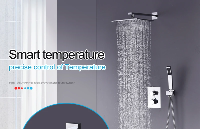 10'' Wall Mounted Shower Faucet Bathroom Rainfall Shower System Set Thermostatic Faucets Tub & Handheld Sprayer Fold Mixer Tap (1)