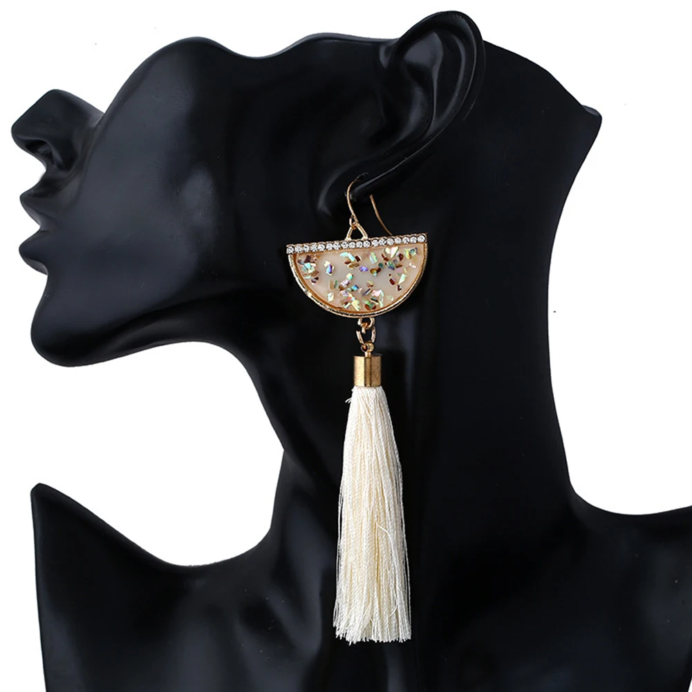

Ethnic Style Fan Shape Tassel Rhinestone Women Retro Statement Dangle Earrings