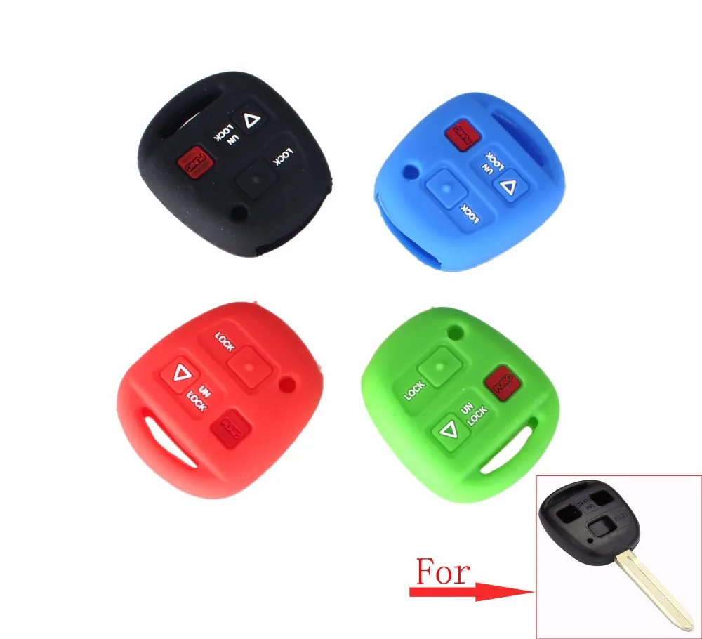 

KEYYOU For Toyota 4 Runner Straight Corolla RAV4 Camry 2 Buttons + 1 Panic Car Styling Silicone Cover Set Remote Key Case