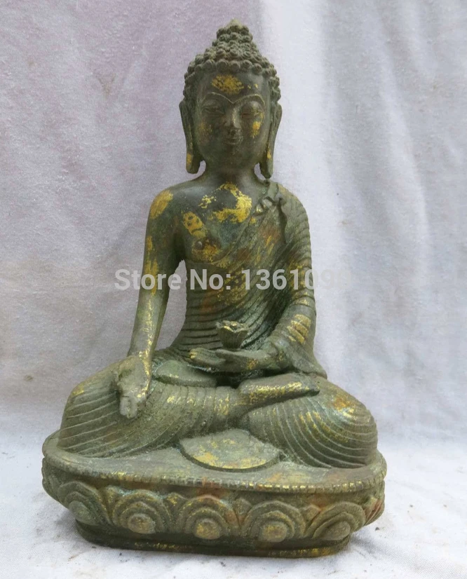 xd 00594 9' China bronze gild carved Buddhism apothecary Medicine Buddha Sculpture Statue |