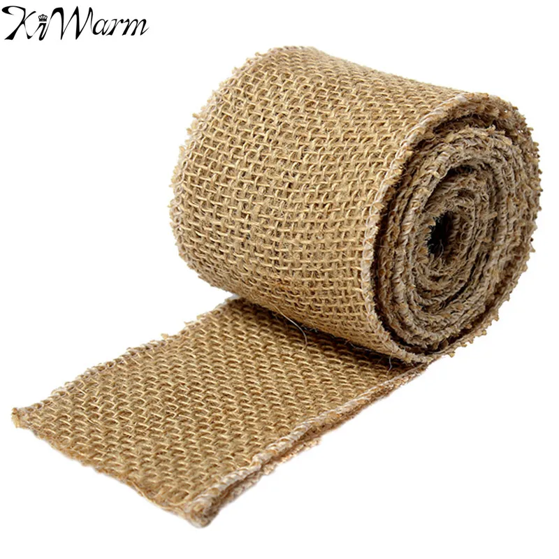 

KiWarm 300*6cm Natural Vintage Linen Fabric Jute Hessian Burlap Ribbon Rustic Weddings Belt Strap Floristry Decor DIY Materials