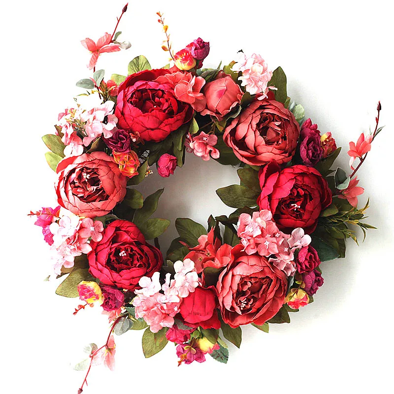 

Handmade Garland Artificial Peony Wreath Simulation Silk Cloth Fake Flowers Rattan Decoration Home Wedding Door Wall Decoration