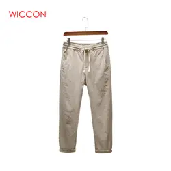 Новые модные мужские повседневные винтажные шаровары из натурального хлопка льняные брюки белые льняные брюки с эластичной резинкой на
