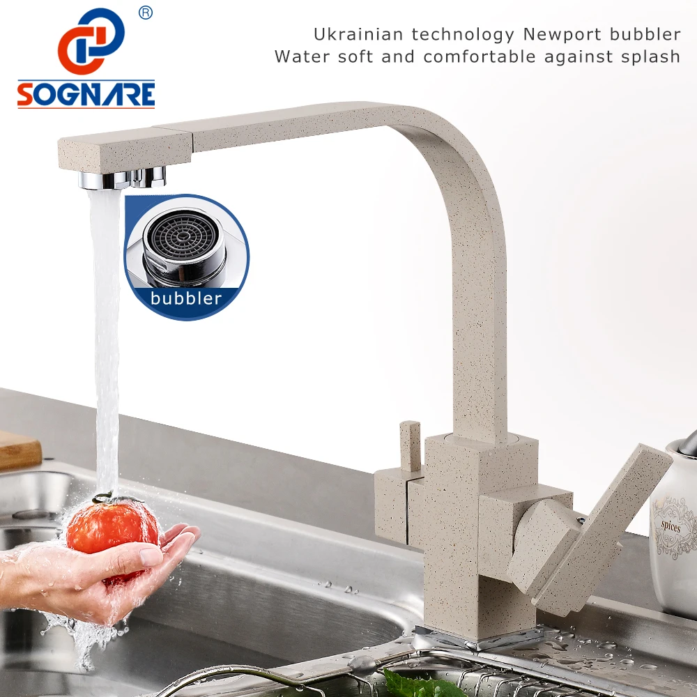 SOGNARE твердая латунь Кухня кран с фильтрованная вода Мрамор смеситель для затычка