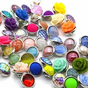 

2019 Mix color Mixed style 100pcs/lot Resin flower DIY Snaps Snap Button Bangles Fit 12mm Snap Button Charms Jewelry
